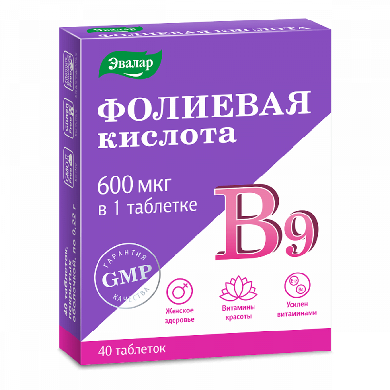 

Эвалар Фолиевая кислота с витаминами B12 и B6 таблетки 40 шт