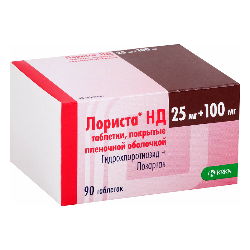 Изображение товара Лориста НД 25 мг + 100 мг таблетки для лечения гипертензии, 90 шт