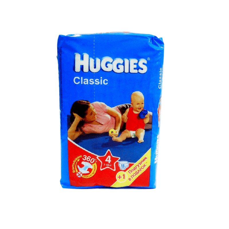 Подгузники Huggies Классик (4) макси М (7-18 кг) пакет 14 шт