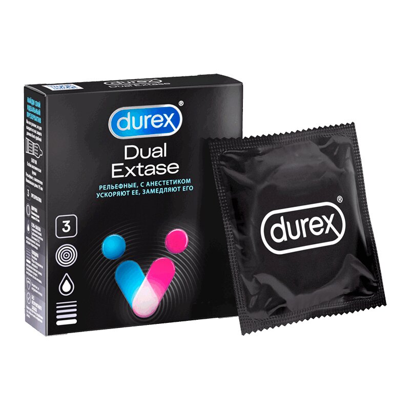 Durex Презерватив Дуал Экстаз бл.3 шт презервативы durex dual extase рельефные с анестетиком 12 шт