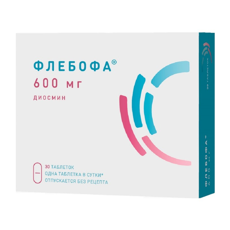 Изображение товара Флебофа 600 мг таблетки для лечения варикоза, лимфовенозной недостаточности и геморроя, 30 шт