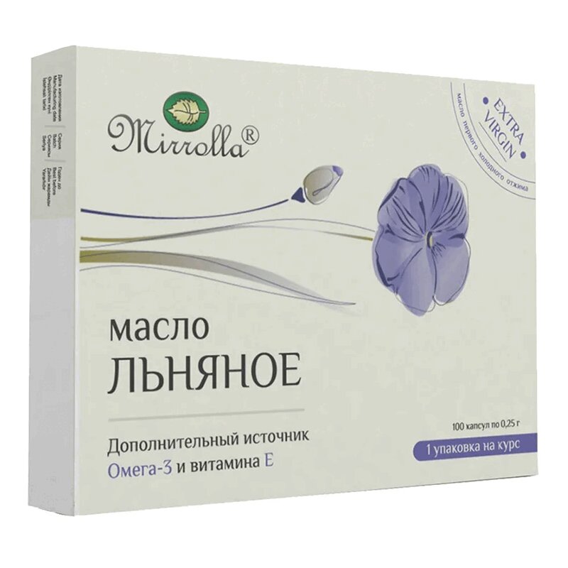 Изображение товара Масло льняное капсулы Mirrolla 100 шт для здоровья и красоты