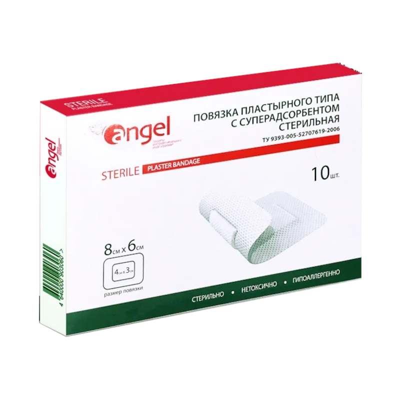 

Angel Повязки пластырного типа с суперадсорбентом 6 cv х 8 см 10 шт