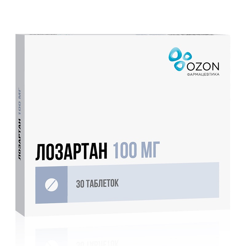 Изображение товара Лозартан 100 мг таблетки 30 шт - средство для снижения давления и защиты почек