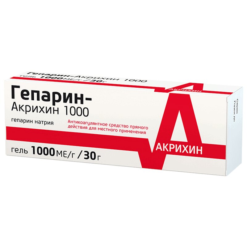 

Гепарин-Акрихин 1000 МЕ/г гель для наружного применения 30 г