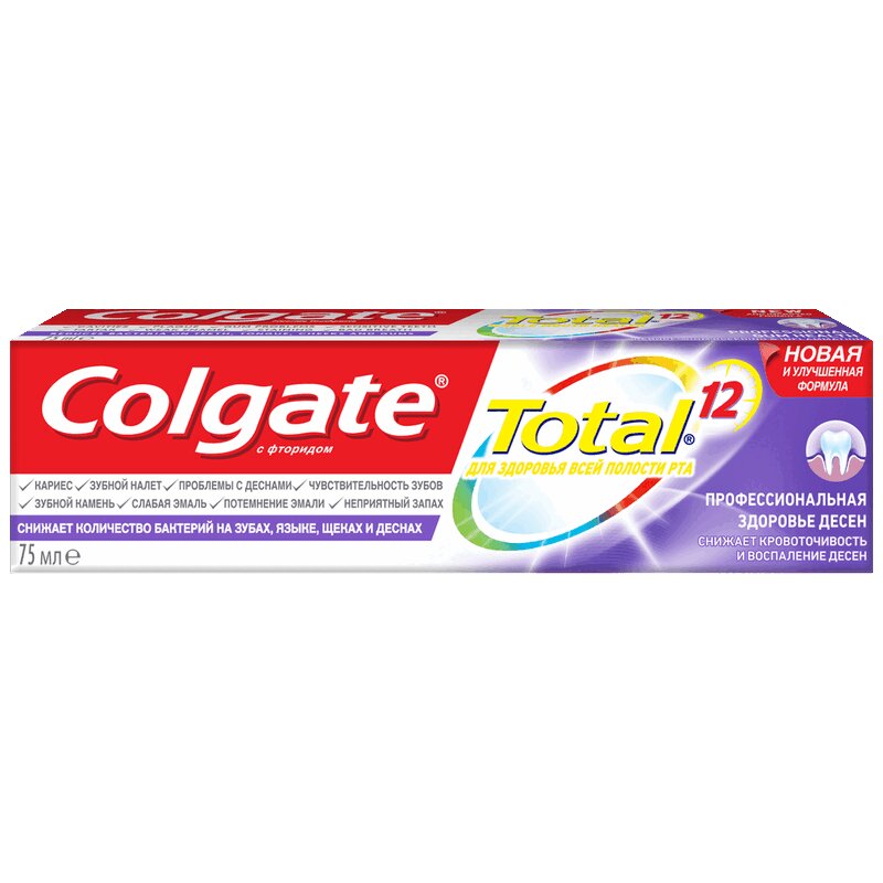 Зубная паста Colgate Тотал 12 Про здоровье десен 75 мл зубная паста curaprox be you любитель конфет 60 мл розовая
