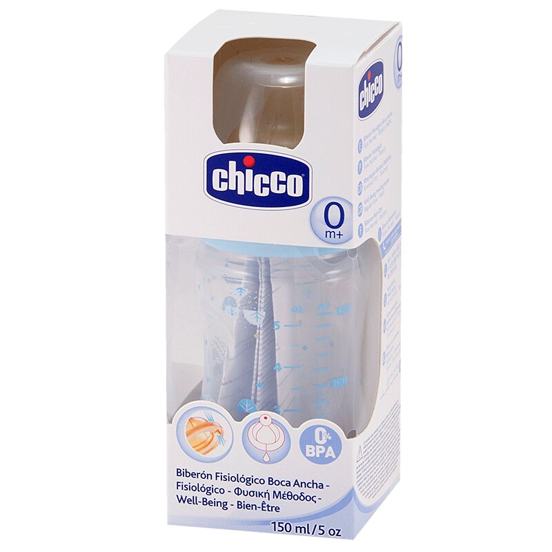 

Chicco Well-Being Boy Бутылочка для кормления с латексной соской 0+ медленный поток 150 мл