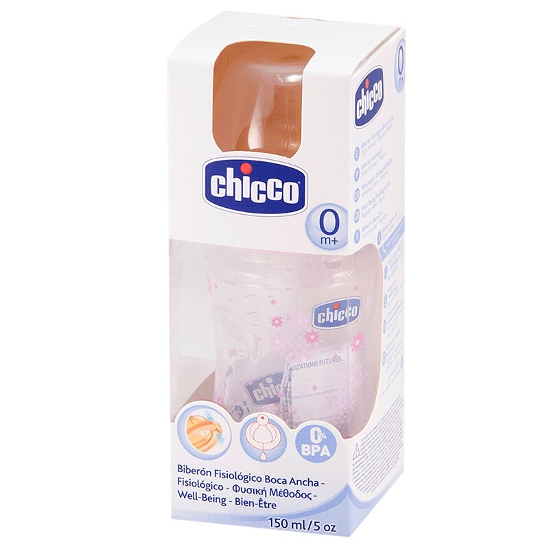 

Chicco Well-Being Girl Бутылочка для кормления с латексной соской 0+ медленный поток 150 мл