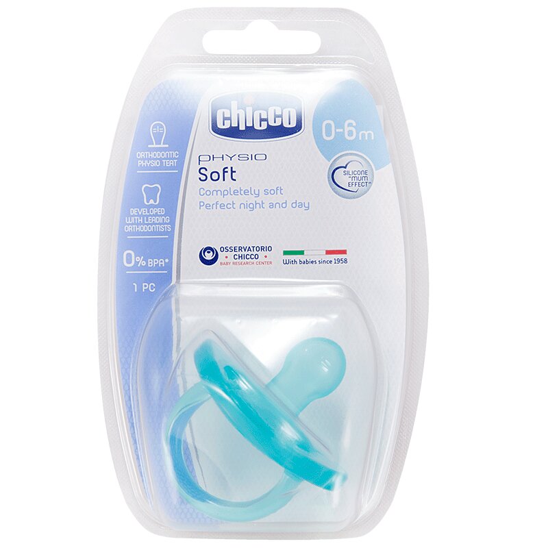 

Chicco Physio Soft Пустышка силиконовая 0+ Голубой