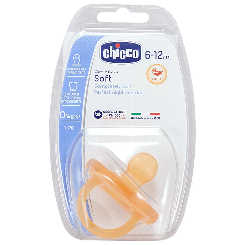 Chicco Пустышка Физио Софт латексная 6+ 1 шт chicco physio comfort пустышка силиконовая слоники с 6 12 месяцев 1 шт