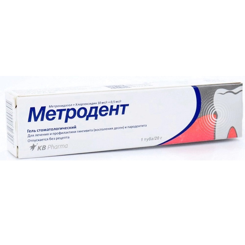 

Метродент 10 мг/г+0.5 мг/г гель стоматологический 20 г
