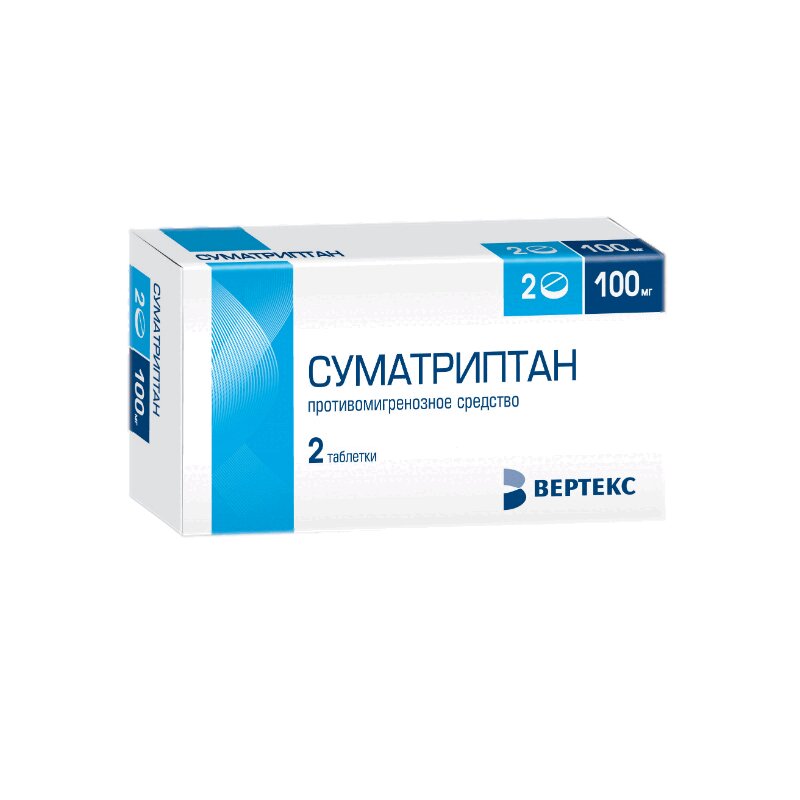 Изображение товара Суматриптан-ВЕРТЕКС 100 мг таблетки для купирования мигрени, упаковка 2 шт