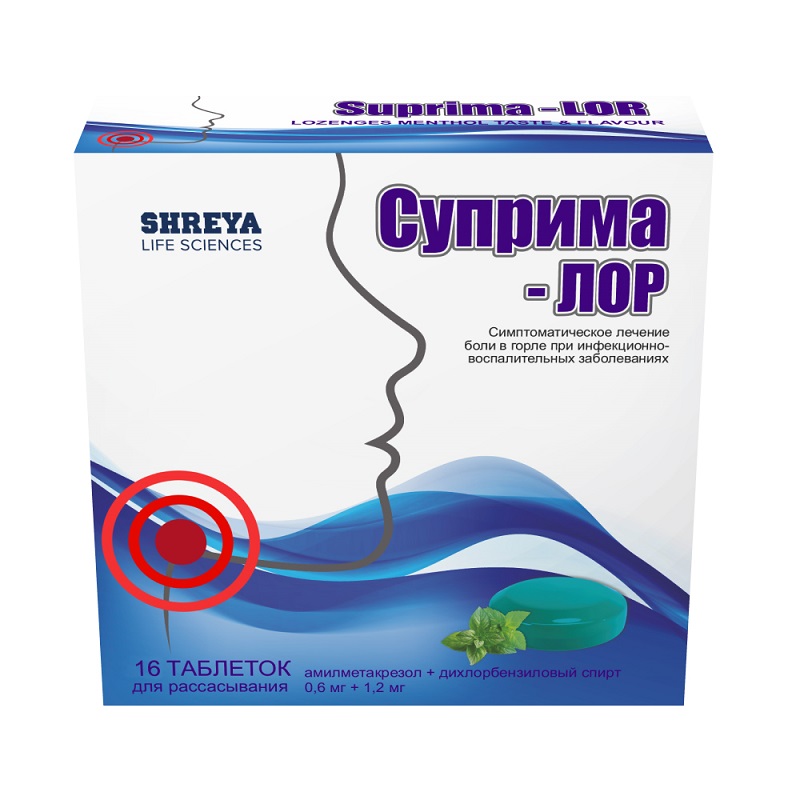 

Суприма-Лор таблетки для рассасывания Ментол 16 шт