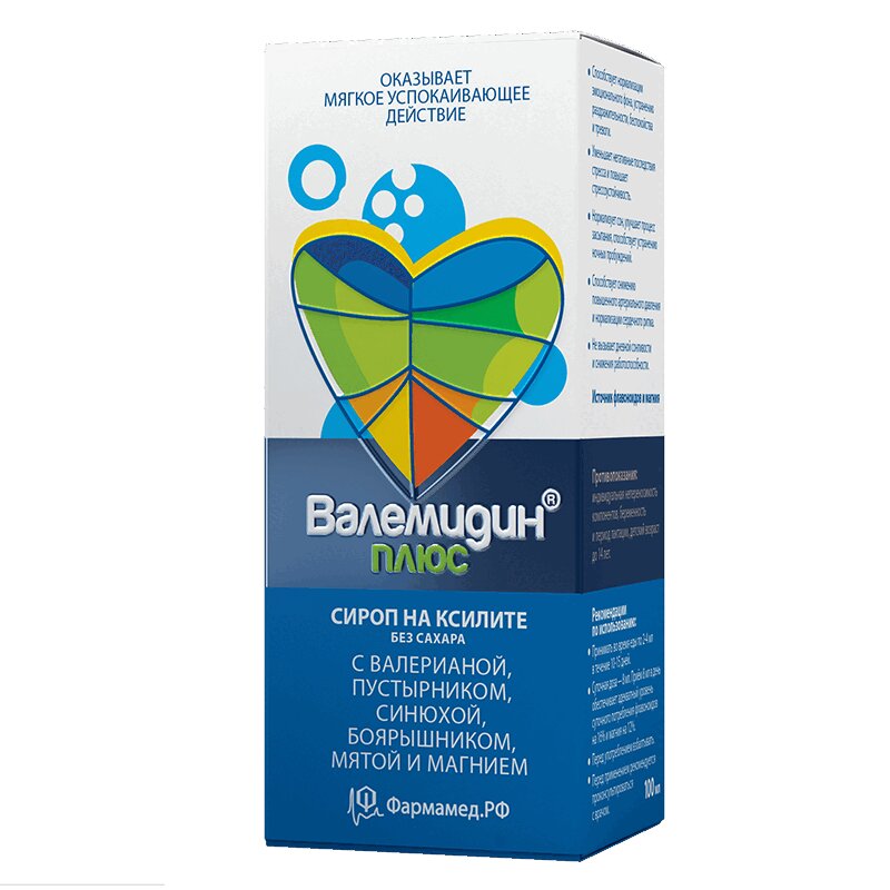 Изображение товара Валемидин Плюс сироп без сахара 100 мл натуральное успокоительное для нервной системы
