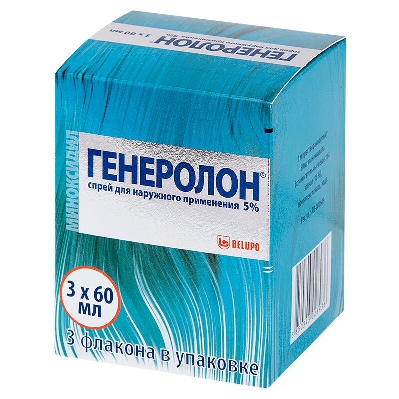 Изображение товара Генеролон 5% спрей для роста волос 60 мл, 3 шт, лечение алопеции