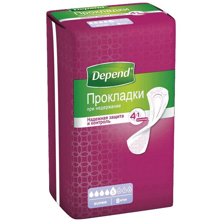 Изображение товара Прокладки для женщин Depend Super, защита при средней недержании, 8 шт