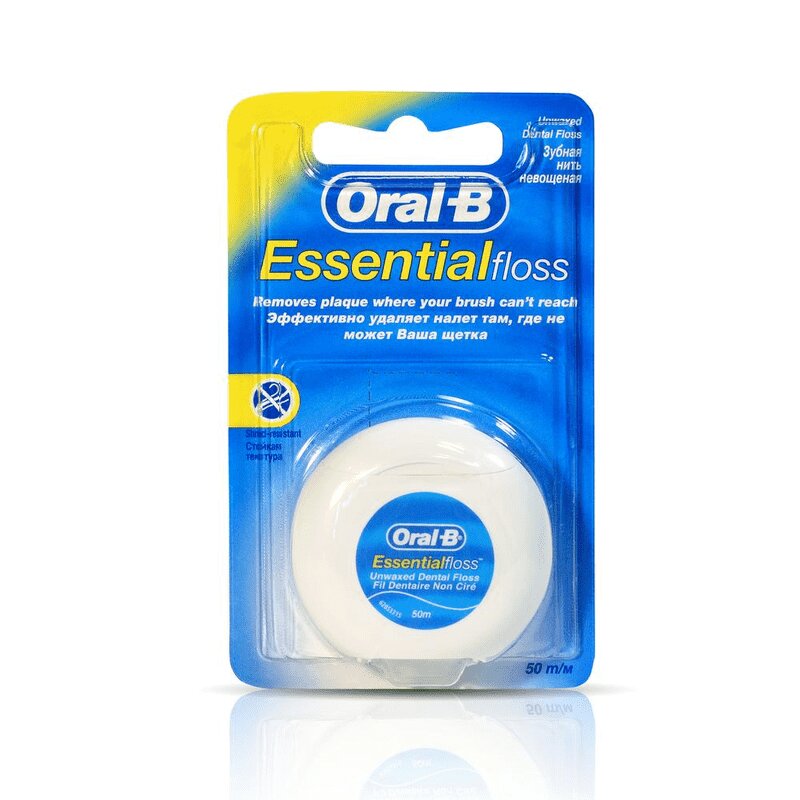 Oral-B Нить зубная Essential Floss невощеная 50 м уп.1 шт biorepair ultra flat waxed floss ультраплоская зубная нить без воска для чувствительных зубов