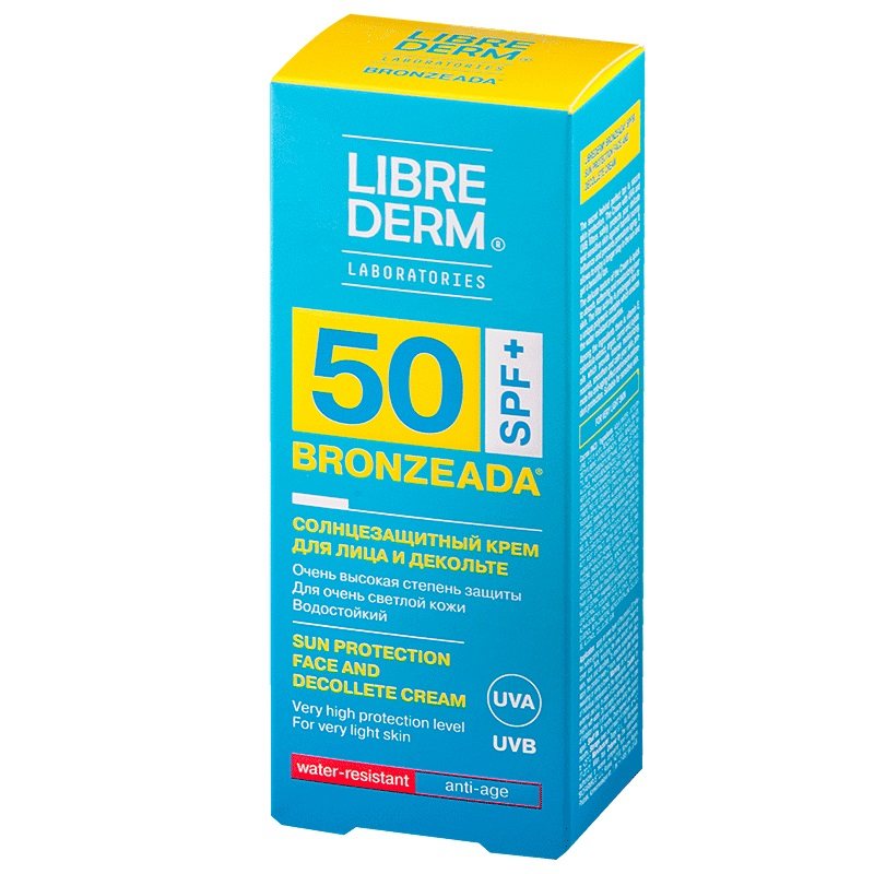 Librederm Бронзиада крем для лица и декольте солнцезащитный SPF 50 50 мл uniqart стразы для лица капли