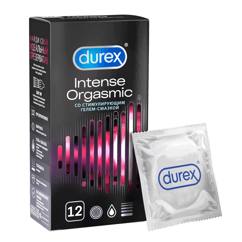 Изображение товара Durex Intense Orgasmic презервативы со стимулирующим гелем и ребрами 12 шт