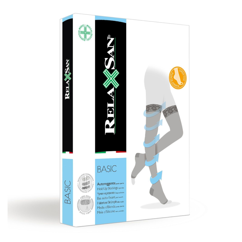 

Relaxsan Basic Чулки компрессионные с открытым носком Stay-Up 2 класс компрессии 280 den размер 3 Телесные