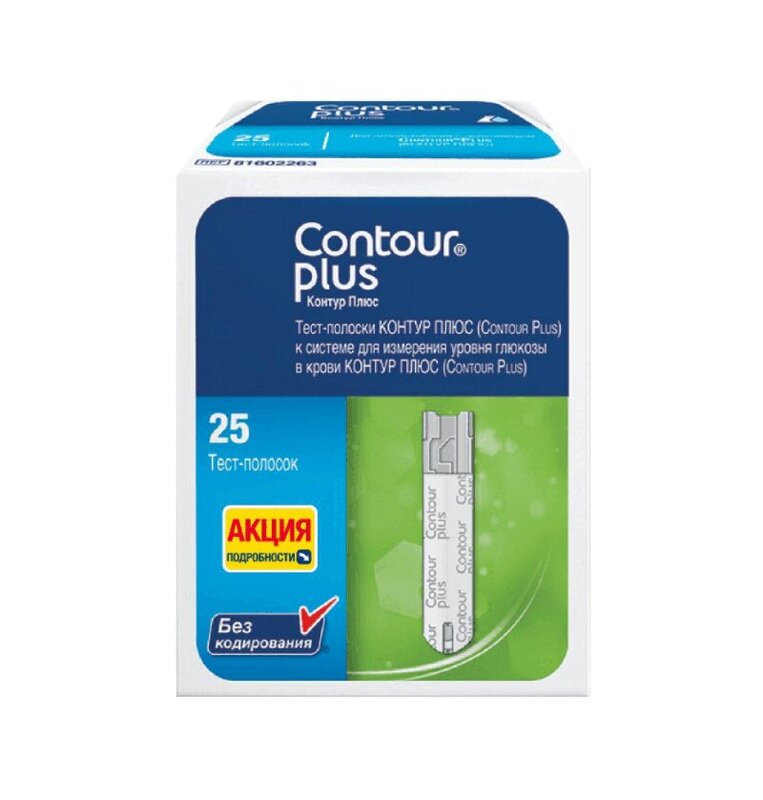 

Contour Plus Тест-полоски для глюкометра 25 шт