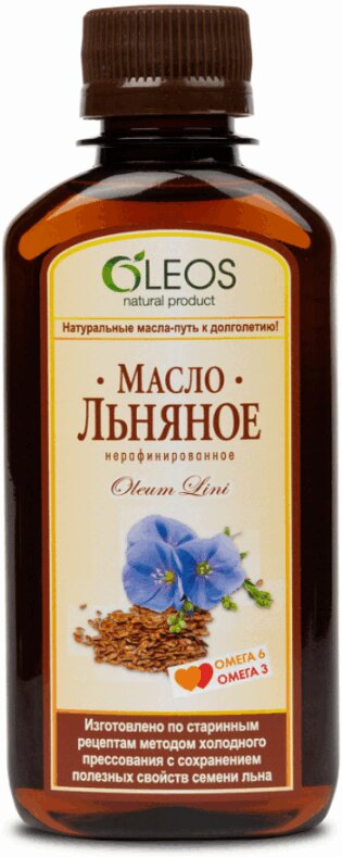 Изображение товара Масло льняное Oleos 200 мл для внутреннего приема натуральное