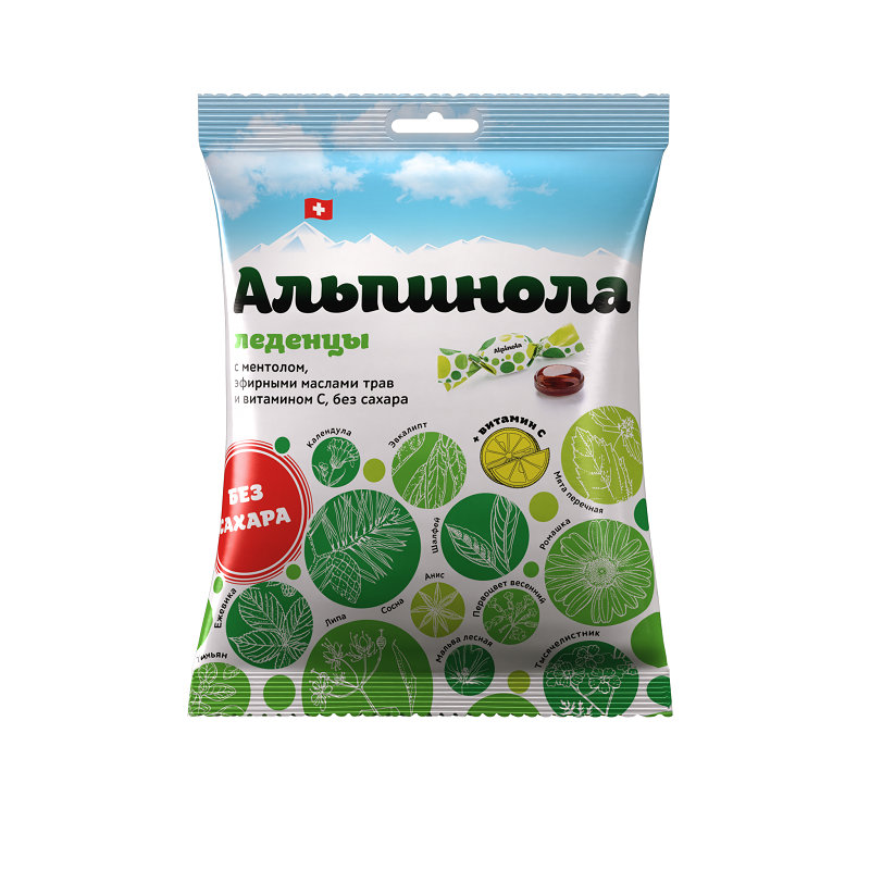 Изображение товара Альпинола леденцы для рассасывания без сахара Ментол 75 г натуральный состав
