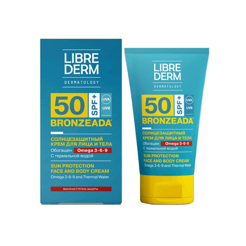 Librederm Бронзиада Крем SPF 50 с Омега 3-6-9 и Термальной водой 150 мл