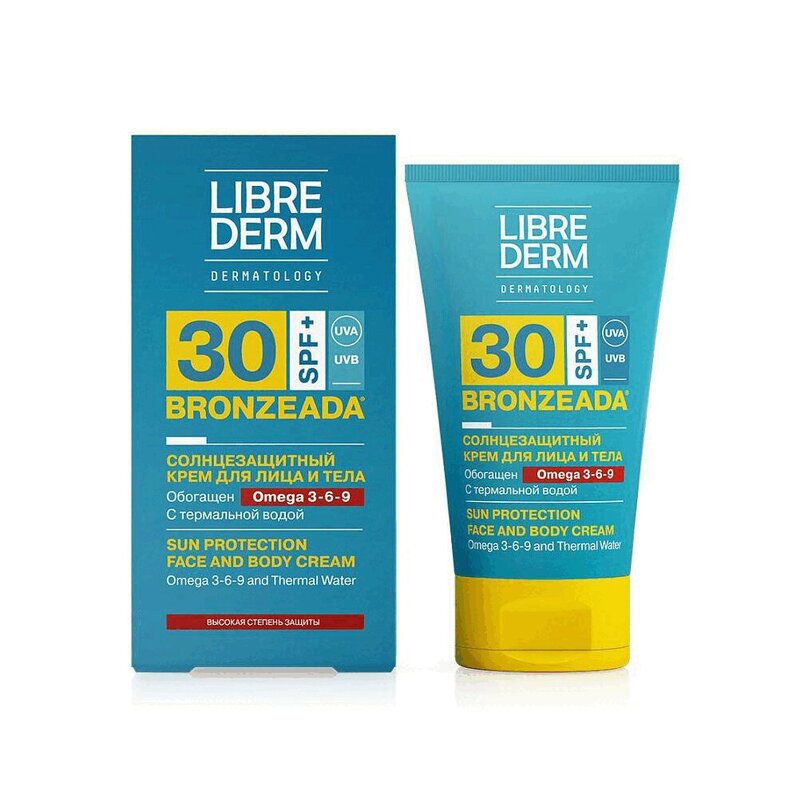 Librederm Бронзиада Крем SPF 30 с Омега 3-6-9 и Термальной водой 150 мл librederm бронзиада спорт гель cолнцезащитный для лица и тела spf 50 50 мл