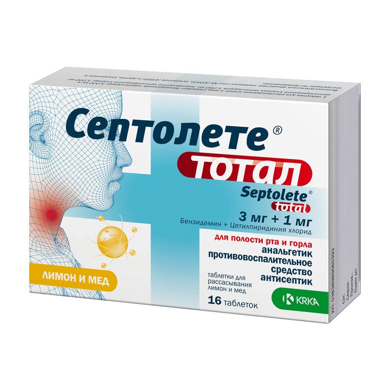 Изображение товара Септолете Тотал таблетки для рассасывания Мед-Лимон 16 шт