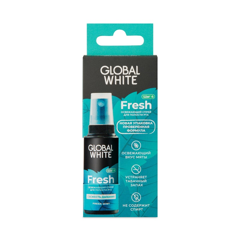 Global White Спрей для полости рта освежающий 15 мл Мята оралгин иммуно спрей для полости рта 20 г