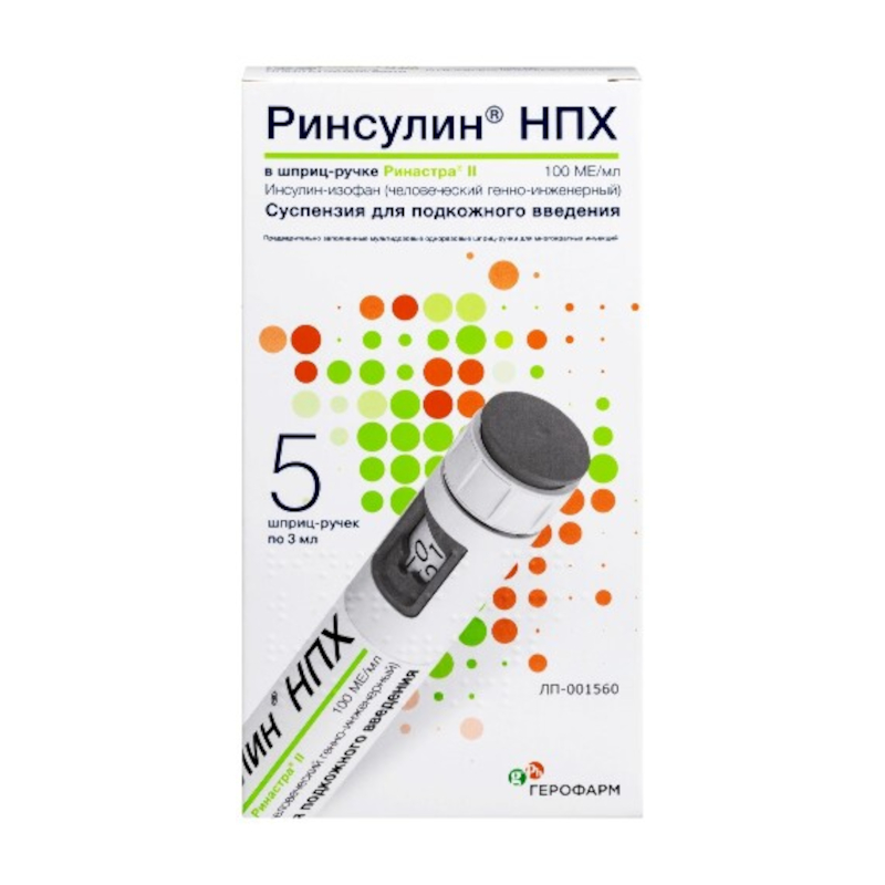 Изображение товара Ринсулин НПХ 100 МЕ/мл суспензия для подкожного инъекта 3 мл 5 шт
