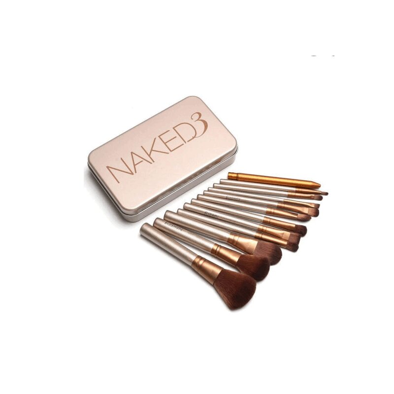 BDvaro Накед3 набор кистей д/макияжа 12 шт беж+золот/корич.ворс buton набор кистей из натурального ворса для макияжа