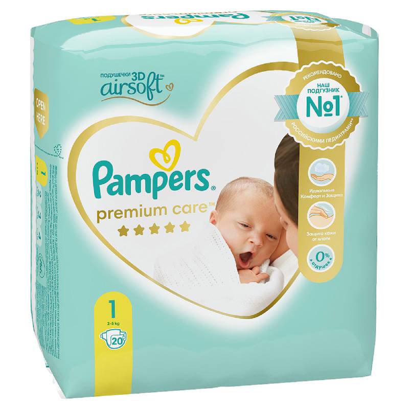 Pampers Премиум Кэа Ньюборн Подгузники р.1 (2-5 кг) 20 шт pampers премиум кэа подгузники р 0 1 2 5 кг 1 5 2 5 кг 22 шт