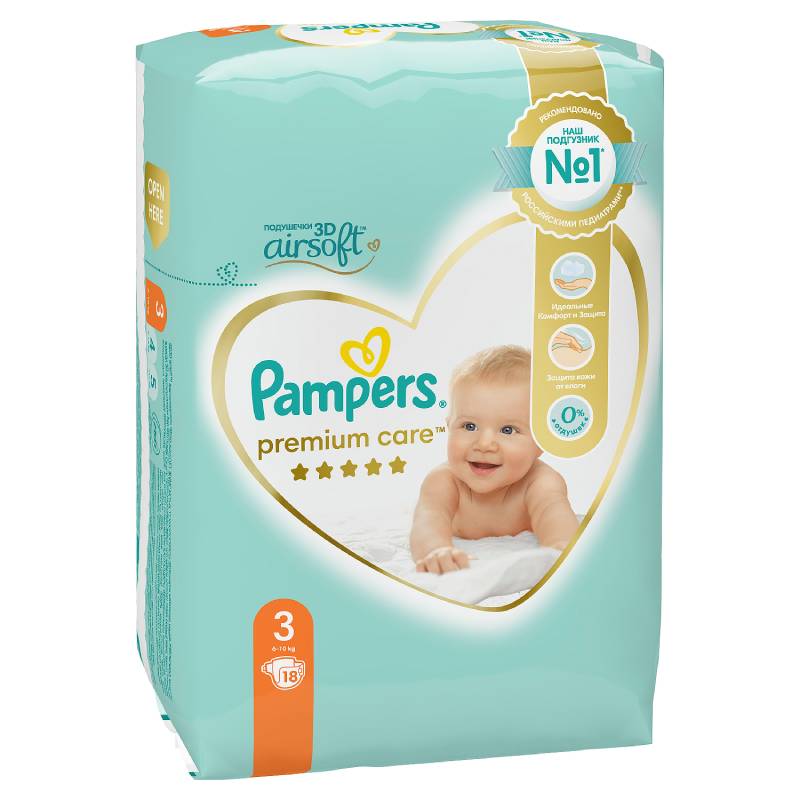 

Pampers Premium Care Подгузники детские размер 3 (6-10 кг) 18 шт