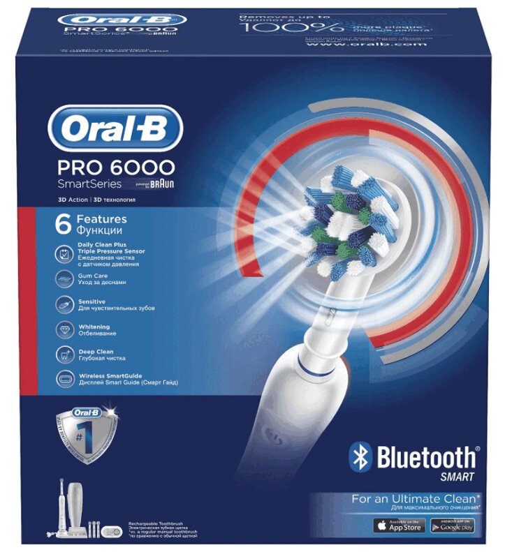 Oral-B Смарт Сериес Зубная щетка электрическая PRO-6000 r o c s зубная щетка elegance средняя