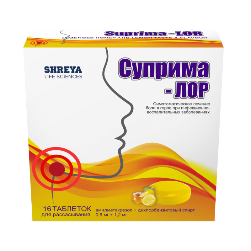 Изображение товара Суприма-Лор таблетки для рассасывания Мед-Лимон 16 шт