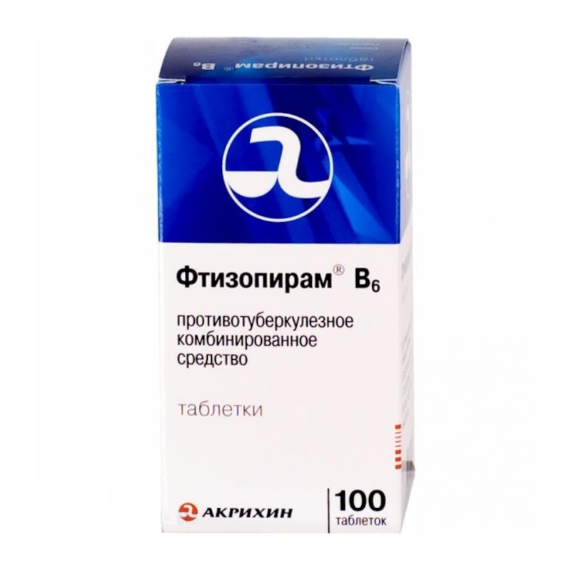 Изображение товара Фтизопирам В6 таблетки 150 мг+500 мг+15 мг 100 шт противотуберкулезное средство
