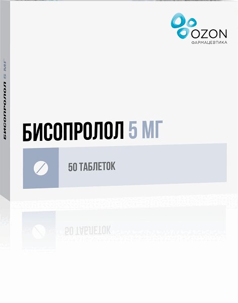 Изображение товара Бисопролол 5 мг таблетки 50 шт - гипотензивное и сердечно-сосудистое средство