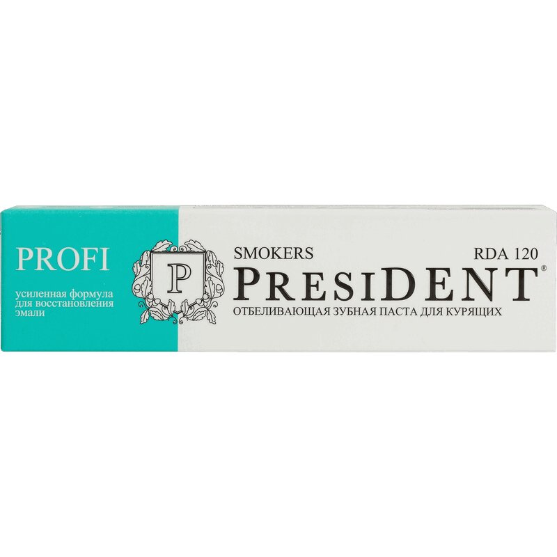 

PresiDENT Profi Smokers Зубная паста для устранения никотинового налета и запаха 120 RDA 50 мл