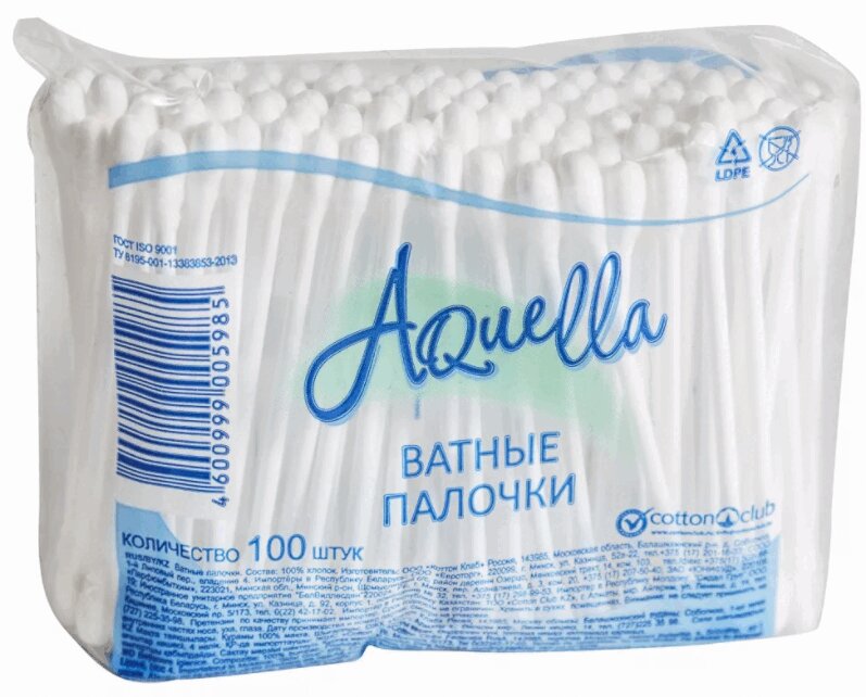 Изображение товара Aqualle Ватные палочки 100 шт пакет