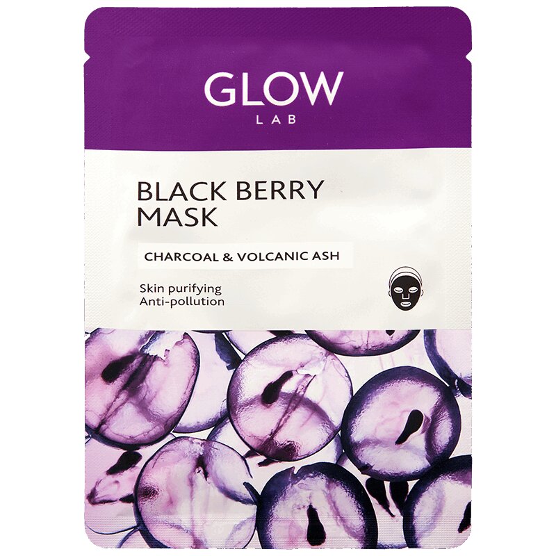 Изображение товара Glow Lab Маска для лица с углем и вулканическим пеплом Ягоды Асаи-Черная Смородина 1 шт