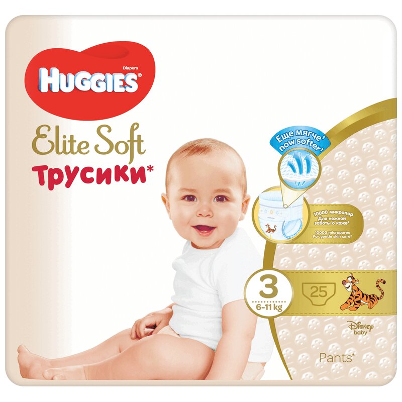 Huggies Элит Софт Подгузники-трусики разм.3 (6-11 кг) 25 шт хаггис трусики подгузники 4 д девочек 9 14кг 17