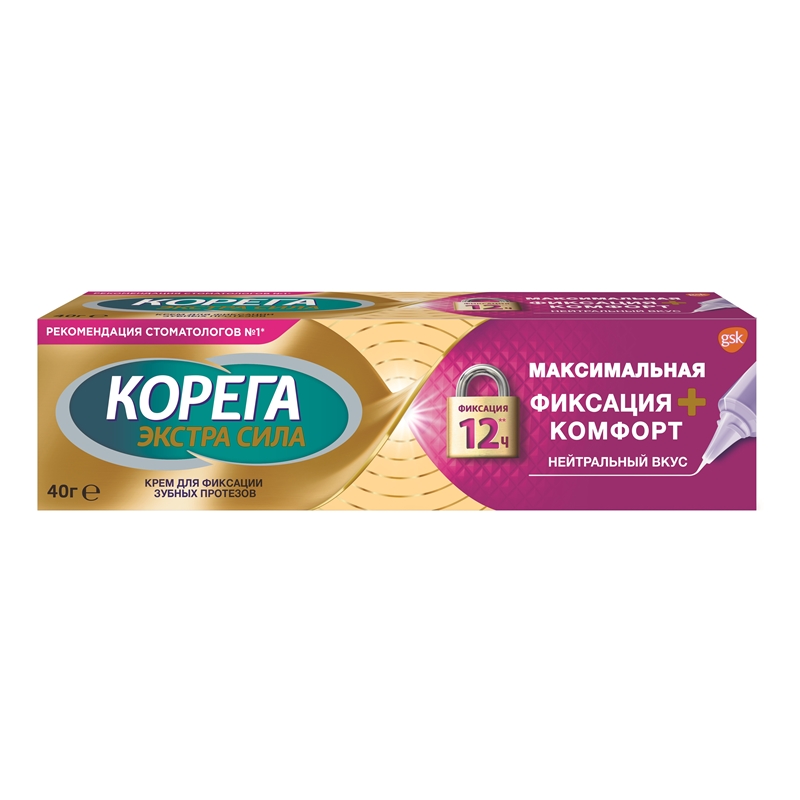 

Корега крем для фиксации зубных протезов Максимальная фиксация + комфорт Нейтральный 40 г / Комфорт Мята 40 г