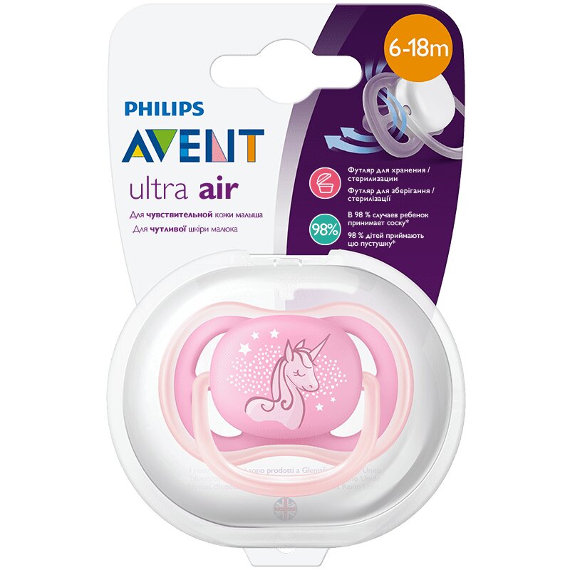 Изображение товара Пустышка Philips Avent Ultra Air 6-18 месяцев с футляром стерилизация