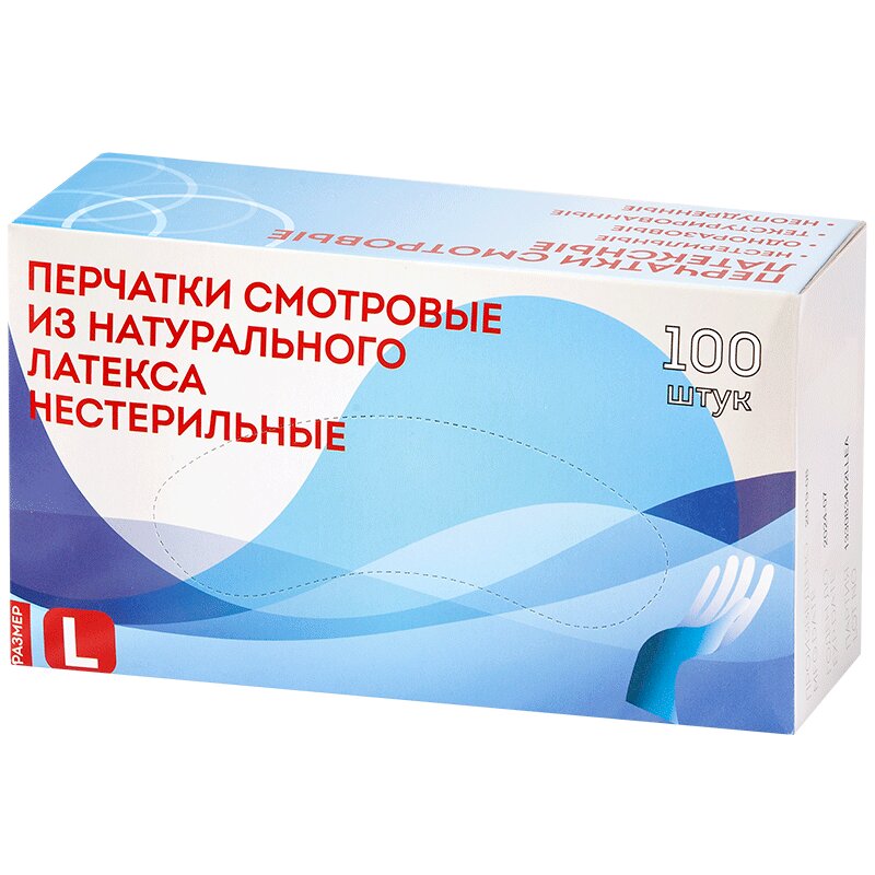 

PL Перчатки смотровые нестерильные из латекса размер L 100 шт