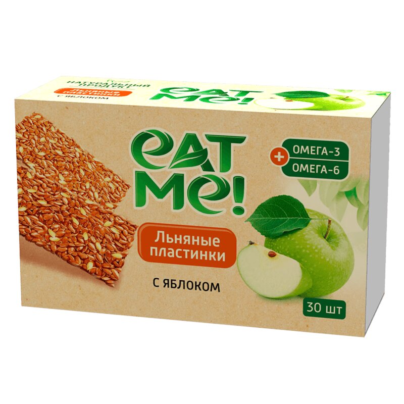 Eat Me! Льняные пластинки с яблоком 30 шт худеем за неделю леовит батончик мюсли с яблоком и семенем льна 30г