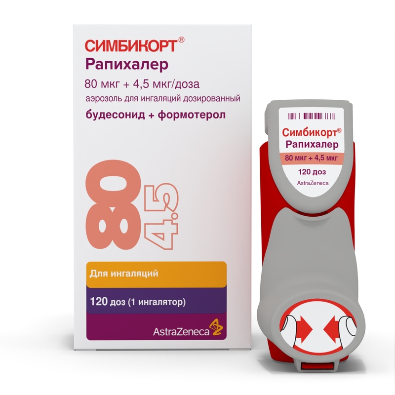 Изображение товара Симбикорт Рапихалер 80 мкг/доза + 4,5 мкг/доза аэрозоль 120 доз для ингаляций