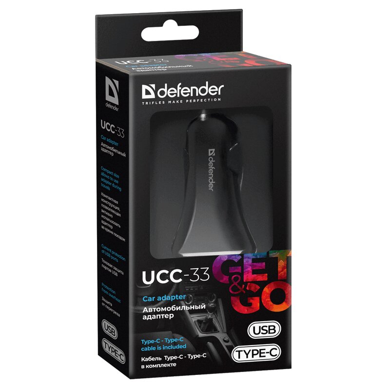

Дефендер Устройство зарядное автомобильное UCC-33 USB+Type-C 3.1А кабель Type-C в комплекте