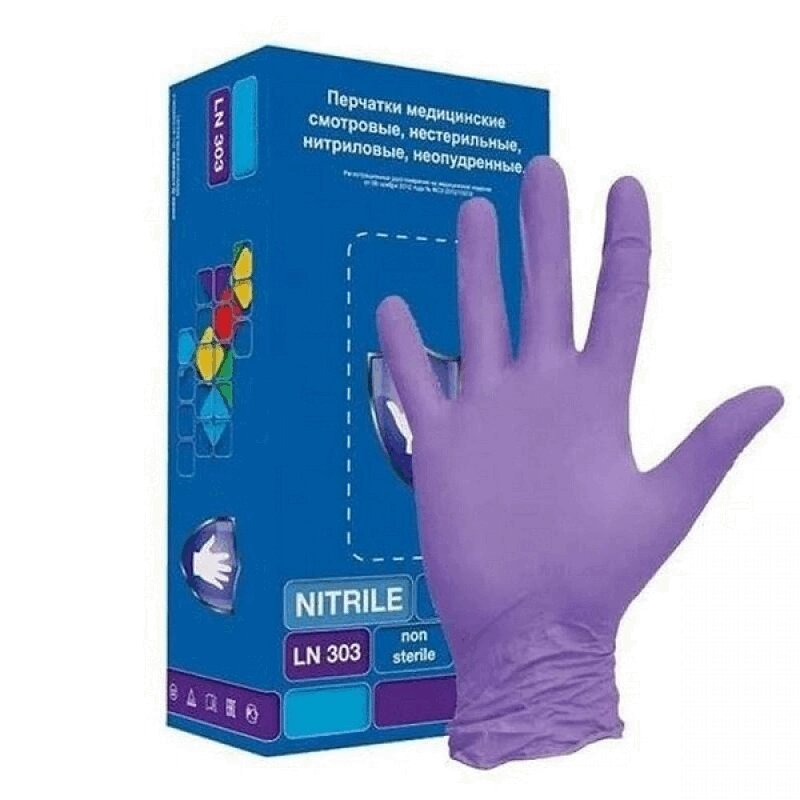 Перчатки SС LN 303 нитриловые смотровые р-р.S 2 шт фиолетовые перчатки нейлон нитриловый облив черная основа люкс